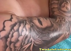 Twink bungler massaged away from a tattooed bung up